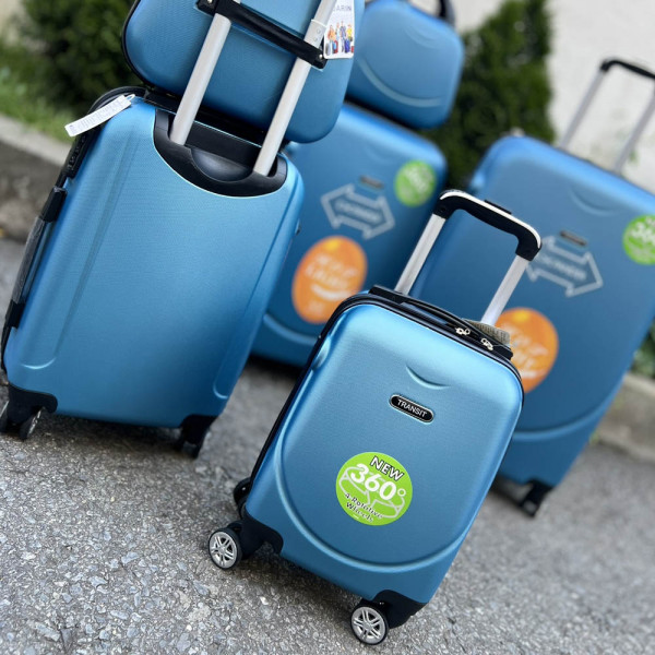 Комплект 6 броя куфари - спинъри SMILE TRANSIT LIGHT BLUE с разширения и всички екстри
