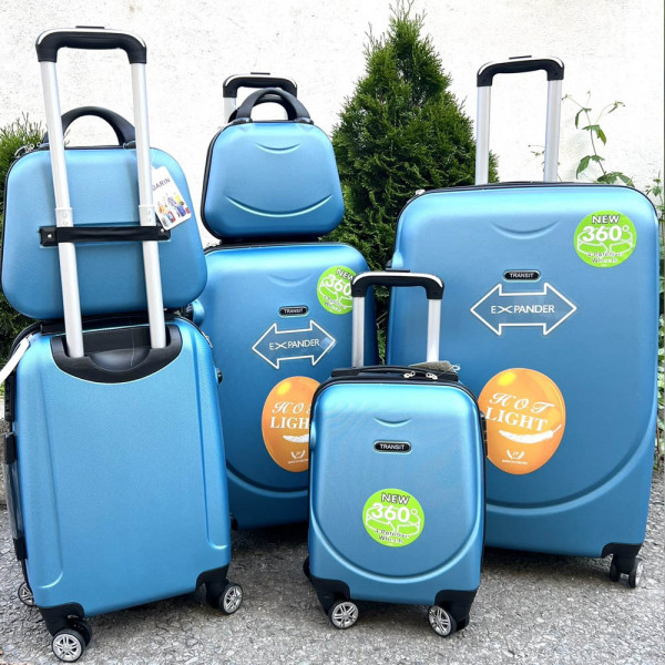 Комплект 6 броя куфари - спинъри SMILE TRANSIT LIGHT BLUE с разширения и всички екстри