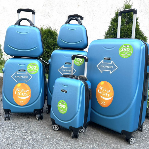 Комплект 6 броя куфари - спинъри SMILE TRANSIT LIGHT BLUE с разширения и всички екстри