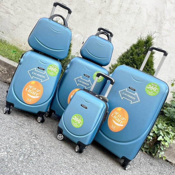 Комплект 6 броя куфари - спинъри SMILE TRANSIT LIGHT BLUE с разширения и всички екстри