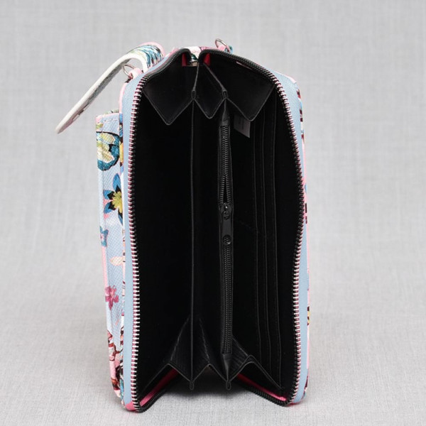 Практично и елегантно дамско портмоне от еко кожа - чантичка PURPLE BUTTERFLY В3309