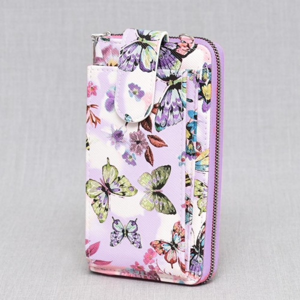 Практично и елегантно дамско портмоне от еко кожа - чантичка PURPLE BUTTERFLY В3309