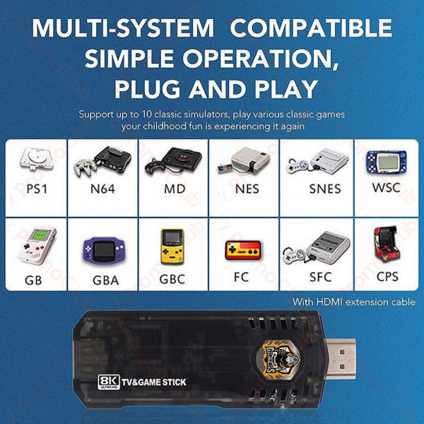 X8 Ретро конзола и TV BOX за видеоигри с вграден Android за телевизор, 8K HD Android TV, Box Game Stick 64G, 10000 игри, 2.4G двоен безжичен контролер