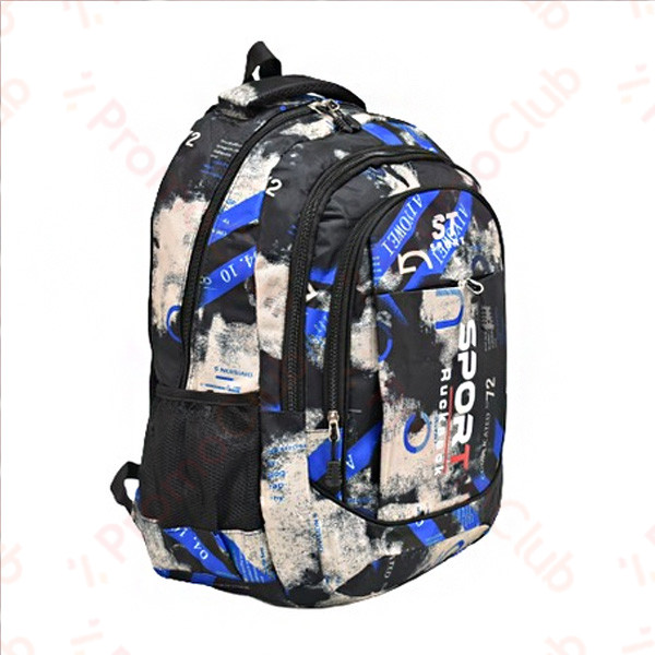 Голяма удобна ученическа раница SPORT - BLACK-BLUE 26001