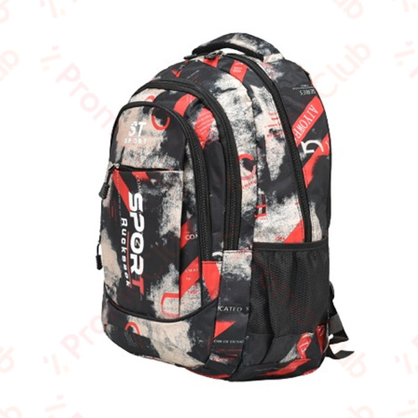 Голяма удобна ученическа раница SPORT - BLACK-RED 26001