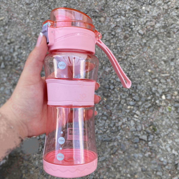 500ml Удобна преносима бутилка за вода с цедка и дръжка - розов цвят