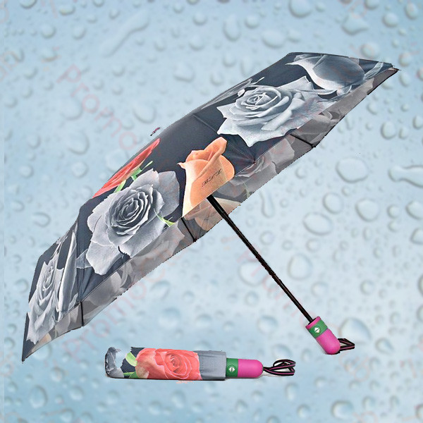 Красив ветероустойчив дамски чадър с двупосочен автомат RAINBOW - GREY ROSE 3031