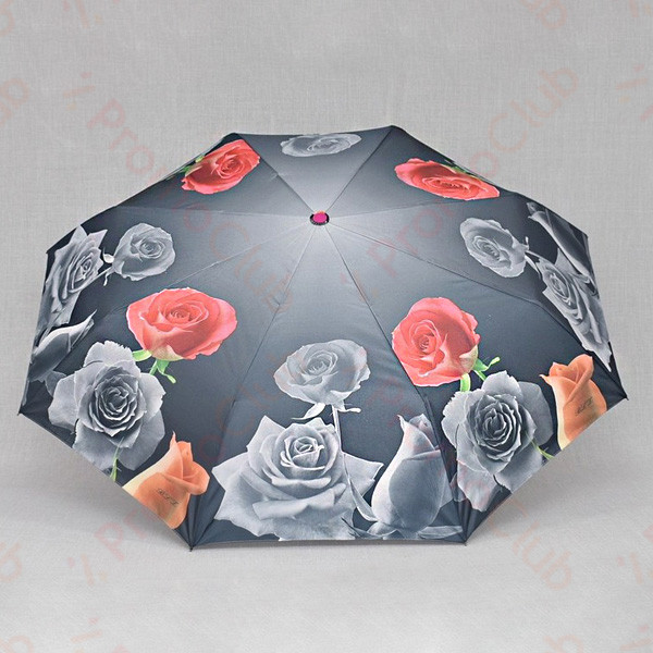 Красив ветероустойчив дамски чадър с двупосочен автомат RAINBOW - GREY ROSE 3031