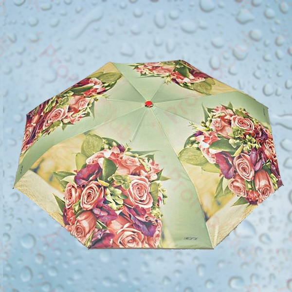 Красив ветероустойчив дамски чадър с двупосочен автомат RAINBOW - GREEN ROSE 3031