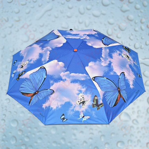 Красив ветероустойчив дамски чадър с двупосочен автомат RAINBOW - SKY BUTTERFLY 3031