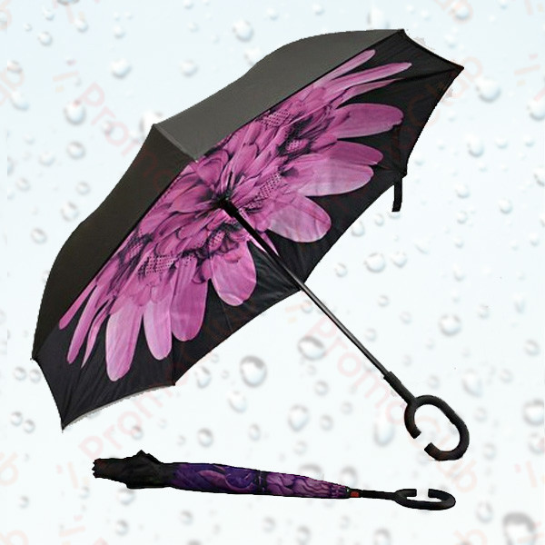 Ветроупорен затварящ се наобратно чадър COOLBRELLA - PINK FLOWER 41682 здрав и удобен
