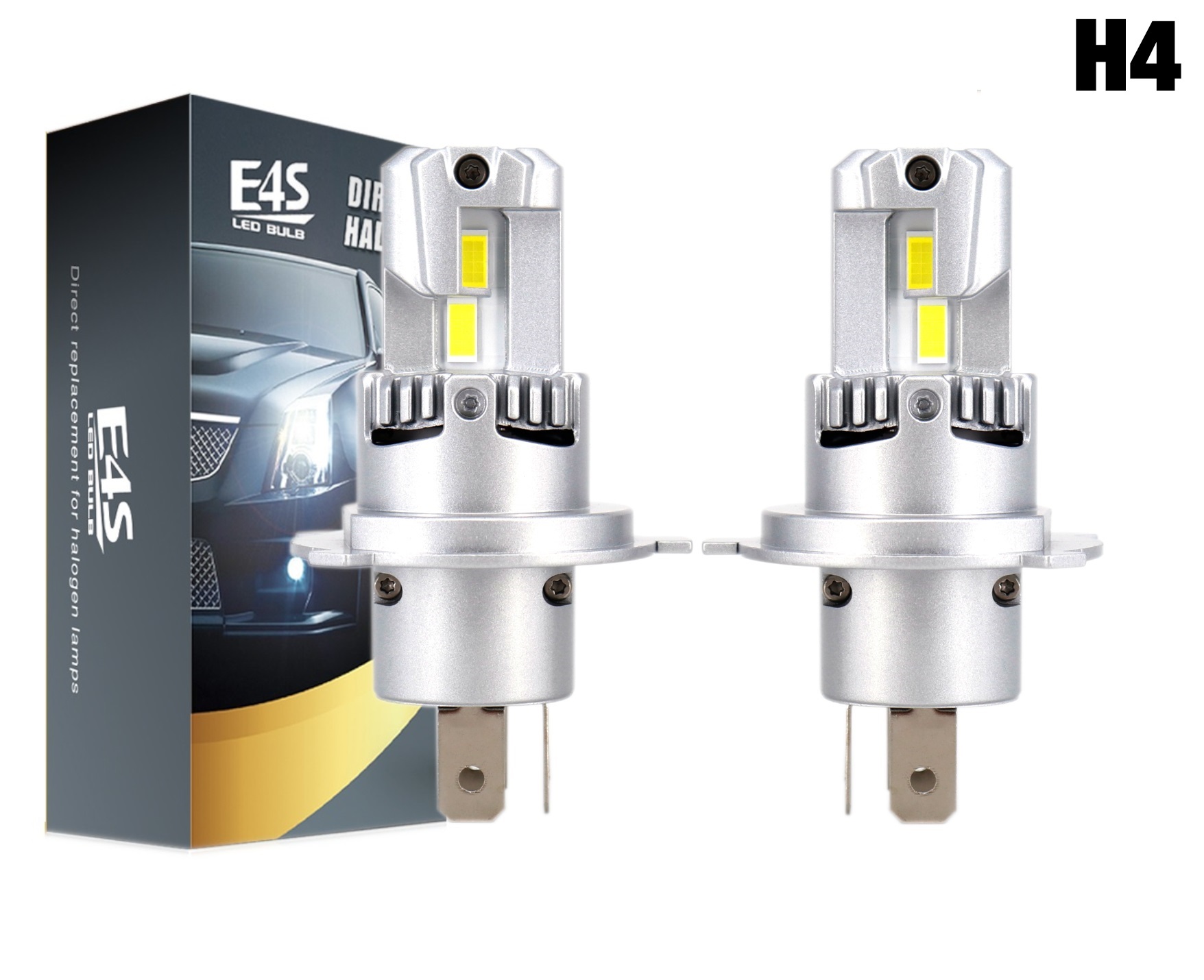 Комплект от 2 броя Умалени Мини Лед Led Диодни Крушки E4P H4 Х4 12V 24V 50W 15000lm за Автомобил Мотоциклет Трактор Камион Бус и др.