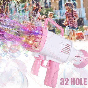 Автомат-базука за сапунени балони  РОЗОВ - 32 HOLE BUBBLE GUN PINK