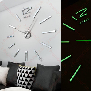 3D Стенен светещ модерен часовник, сив - Silver, Home Decor Clock 3D, DC-162,...