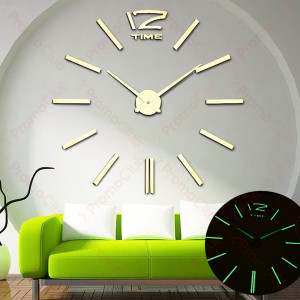 3D Стенен светещ модерен часовник, златист - GOLD, Home Decor Clock 3D, DC-162