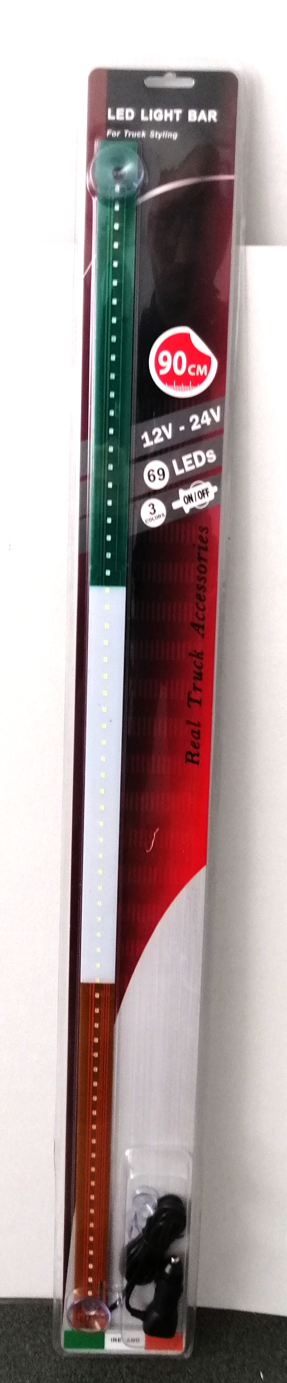 Светещ лед бар 90 cm 69 LED 12V - 24V зелено-бяло-оранжево IE Ireland флаг знаме Ирландия