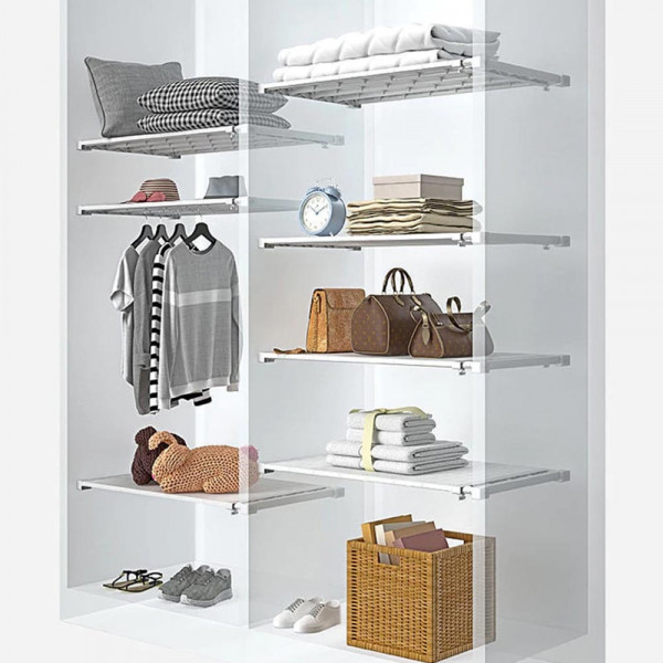 КЛУБНА ОФЕРТА: Разтегаема стойка-органайзер за гардероб и шкаф CLOSET DIVIDER RACK SHELF с дължина от 56 см до 95 см