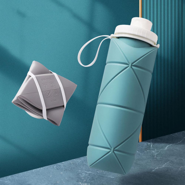 КЛУБНА ОФЕРТА:✔Силиконова сгъваема бутилка-шише - син цвят, 600ml, КРАЙ С ПЛАСТМАСАТА, MINI FOLDABLE BOTTLE