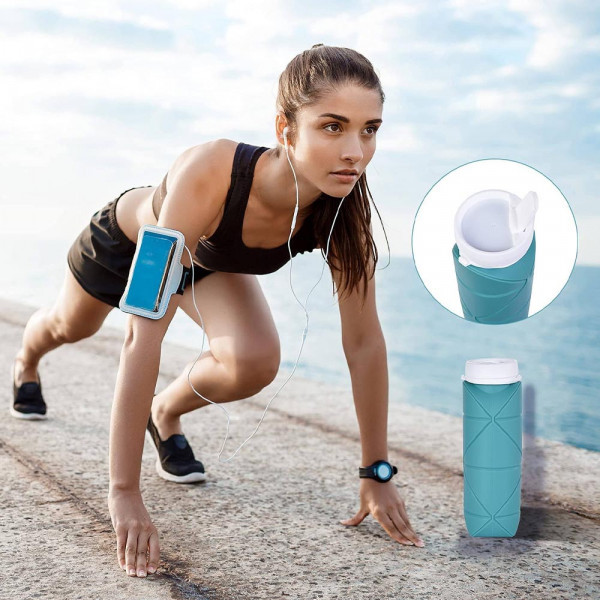 КЛУБНА ОФЕРТА:✔Силиконова сгъваема бутилка-шише - син цвят, 600ml, КРАЙ С ПЛАСТМАСАТА, MINI FOLDABLE BOTTLE