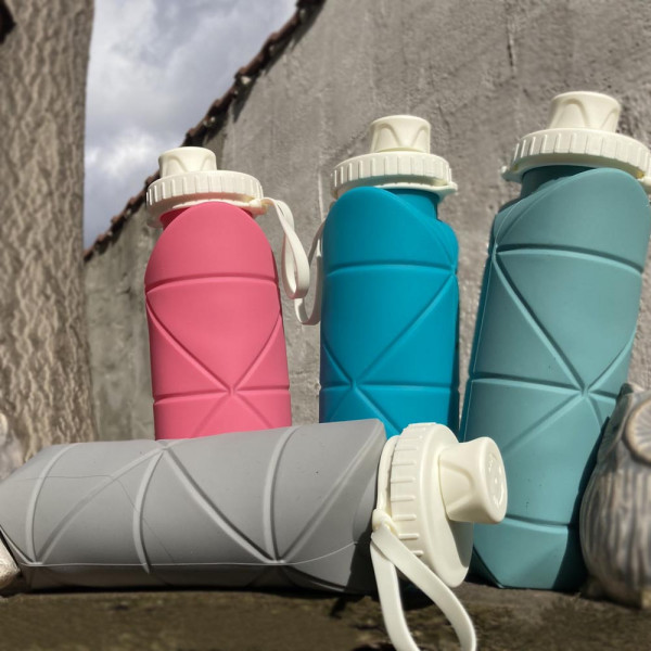 КЛУБНА ОФЕРТА:✔Силиконова сгъваема бутилка-шише - розов цвят, 600ml, КРАЙ С ПЛАСТМАСАТА, MINI FOLDABLE BOTTLE