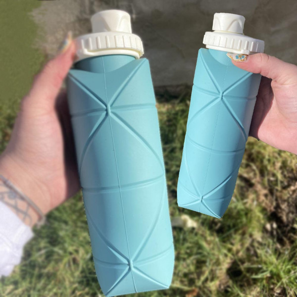 КЛУБНА ОФЕРТА:✔Силиконова сгъваема бутилка-шише - сив цвят, 600ml, КРАЙ С ПЛАСТМАСАТА, MINI FOLDABLE BOTTLE