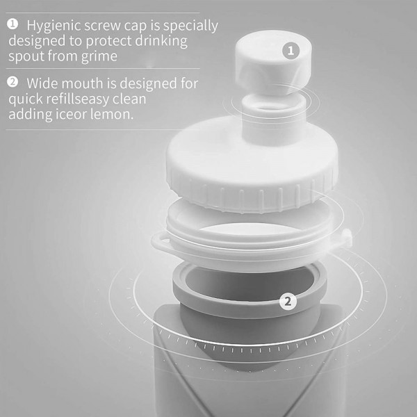 КЛУБНА ОФЕРТА:✔Силиконова сгъваема бутилка-шише - сив цвят, 600ml, КРАЙ С ПЛАСТМАСАТА, MINI FOLDABLE BOTTLE
