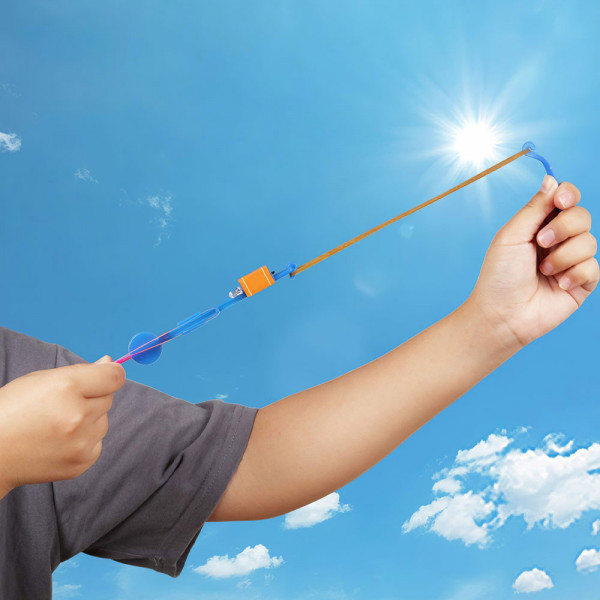 КЛУБНА ОФЕРТА: Изтрелваща се светещи LED стрела- пърпалетки с прашка за игри на открито Rocket Copters