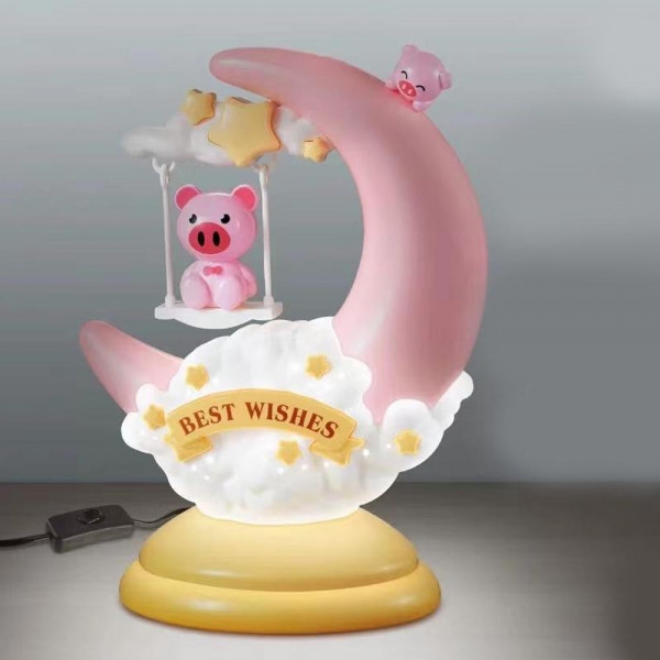 КЛУБНА ОФЕРТА: Вълшебна LED детска лампа PIG MOON LAMP - BEST WISHES GL1803, настолна
