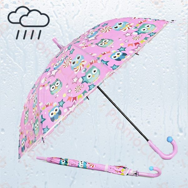 Цветен детски чадър от бързосъхнеща материя OWLS - PINK 41489