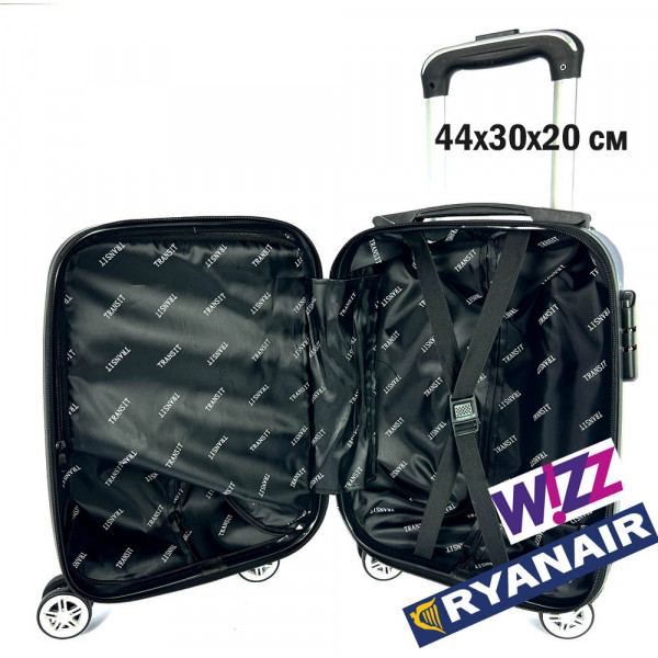 Твърд авио куфар - спинър ABS SMILE BLАCK, 4 колела, заключване с шифър, 44 x 30 x 20 см