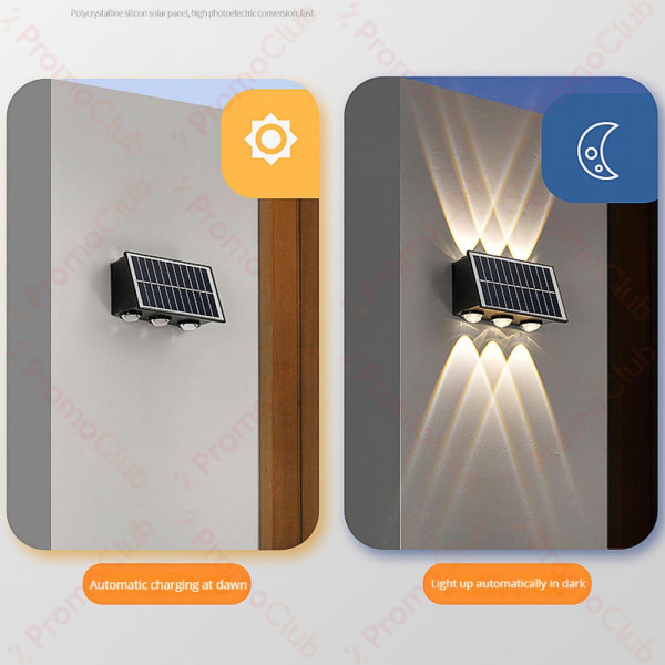 Двойносветеща соларна LED лампа прожектор за стенен монтаж - топла светлина, 1бр