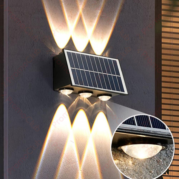 Двойносветеща соларна LED лампа прожектор за стенен монтаж - топла светлина, 1бр