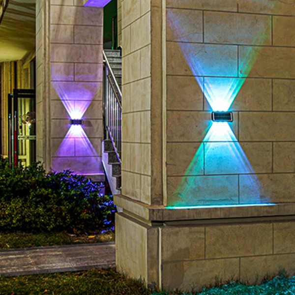 RGB Двойносветеща соларна LED лампа прожектор за стенен монтаж - мултицветна, 1бр