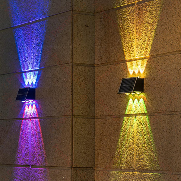 RGB Двойносветеща соларна LED лампа прожектор за стенен монтаж - мултицветна, 1бр