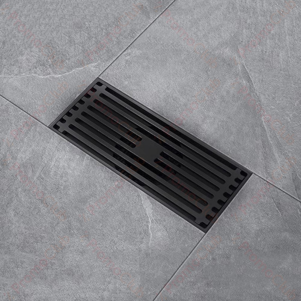 Луксозен матов подов сифон за баня с клапа против миризми - черен мат