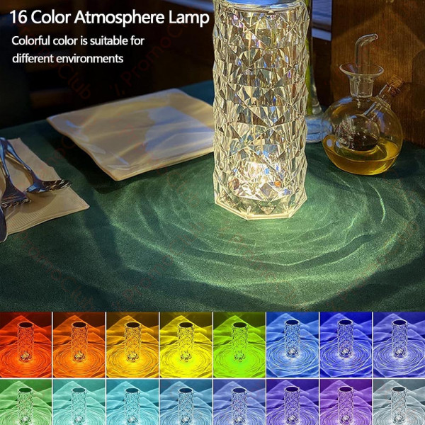 Кристална LED настолна лампа DIAMOND TABLE LAMP 1702 с дистанционно управление и включване с докосване, RGB