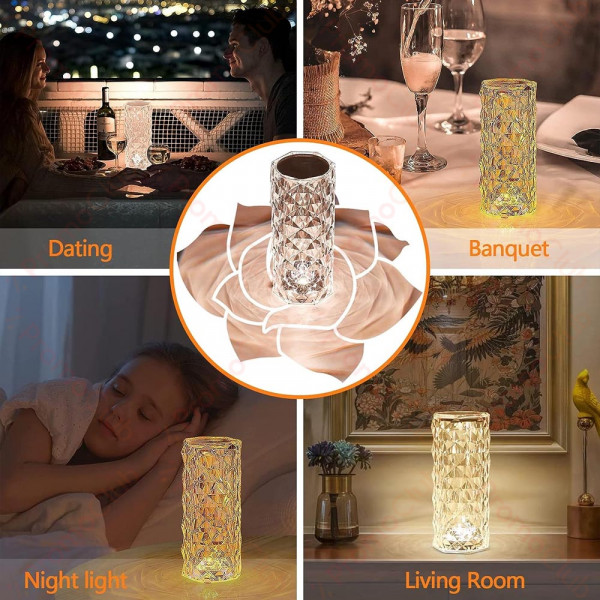 Кристална LED настолна лампа DIAMOND TABLE LAMP 1702 с дистанционно управление и включване с докосване, RGB