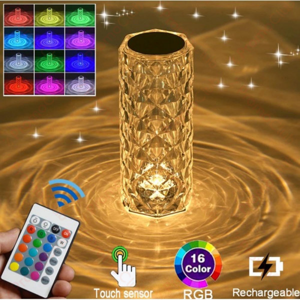 Кристална LED настолна лампа DIAMOND TABLE LAMP 1702 с дистанционно управление и включване с докосване, RGB