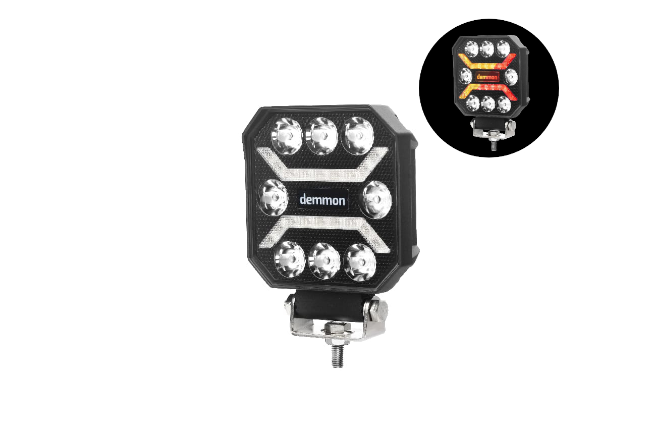 Универсална мощна LED ЛЕД диодна лампа халоген с 3 светкини бяла - жълта - червена светлина 27W 12V - 24V за камион трактор ролбар АТВ джип земеделски