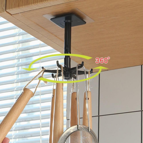 КЛУБНА ОФЕРТА: Мултифункционална въртяща се закачалка с няколко куки за кухнята, коридора, банята или гаража, самозалепваща