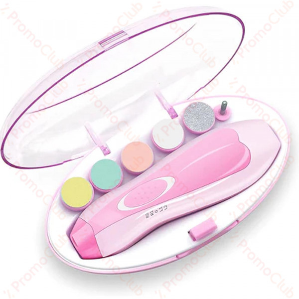 КЛУБНА ОФЕРТА: Бебешка електрическа пила за нокти с LED светлинка и 6 сменяеми глави, за новородени и бебета - РОЗОВ