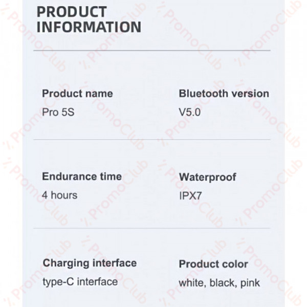 Mini PRO5s TWS Безжични Bluetooth слушалки Водоустойчиви - WHITE