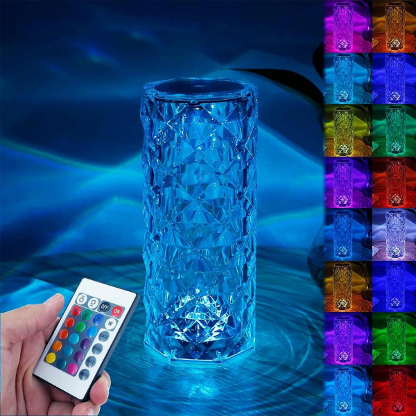 КЛУБНА ОФЕРТА:  Кристална LED настолна лампа DIAMOND TABLE LAMP 1702 с дистанционно управление и включване с докосване, RGB