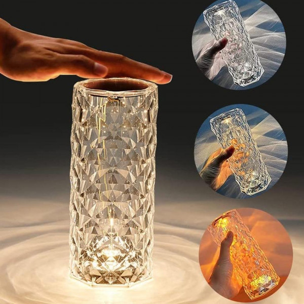 КЛУБНА ОФЕРТА:  Кристална LED настолна лампа DIAMOND TABLE LAMP 1702 с дистанционно управление и включване с докосване, RGB