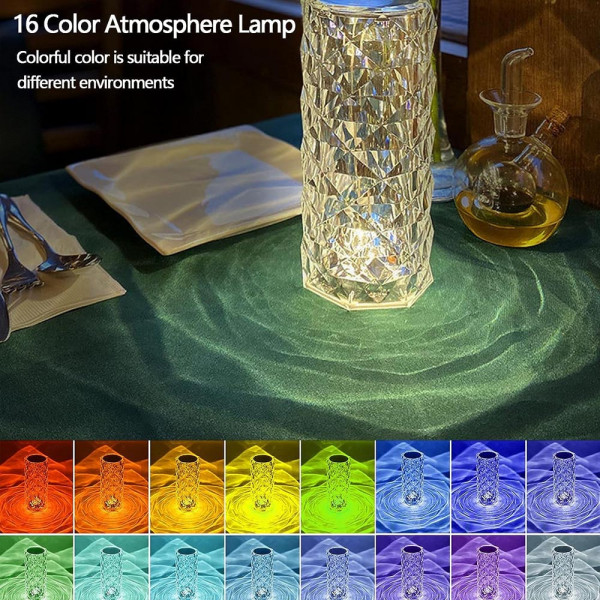 КЛУБНА ОФЕРТА:  Кристална LED настолна лампа DIAMOND TABLE LAMP 1702 с дистанционно управление и включване с докосване, RGB