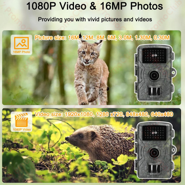 Инфрачервена ловна камера за нощно виждане - TFT екран, Full HD 1080p, Нощно виждане, Водоустойчива, Сензор за движение, Камуфлаж