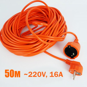 Ел удължител шуко контакт и щекер, дължина 50 метра, оранжев, 16A, 250V,...