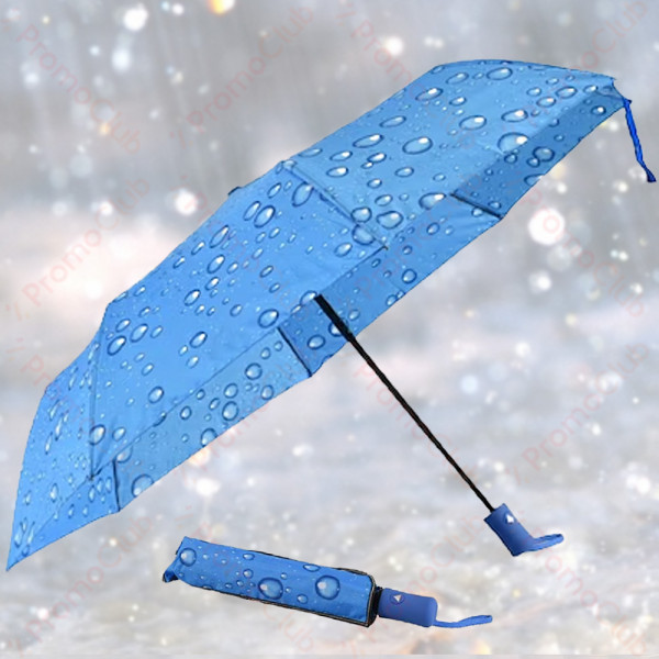 Дамски цветен и удобен, ветроустойчив чадър с механично отваряне -  светлосин 21882