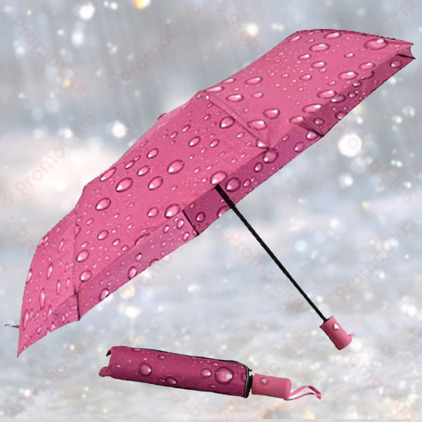 Дамски цветен и удобен, ветроустойчив чадър с механично отваряне - розов 21882