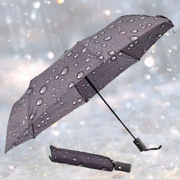 Дамски цветен и удобен, ветроустойчив чадър с механично отваряне -  сив 21882